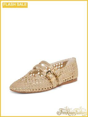Woven Ballet Flat with Gold Buckles, Closed Toe, Casual, Spring/Summer